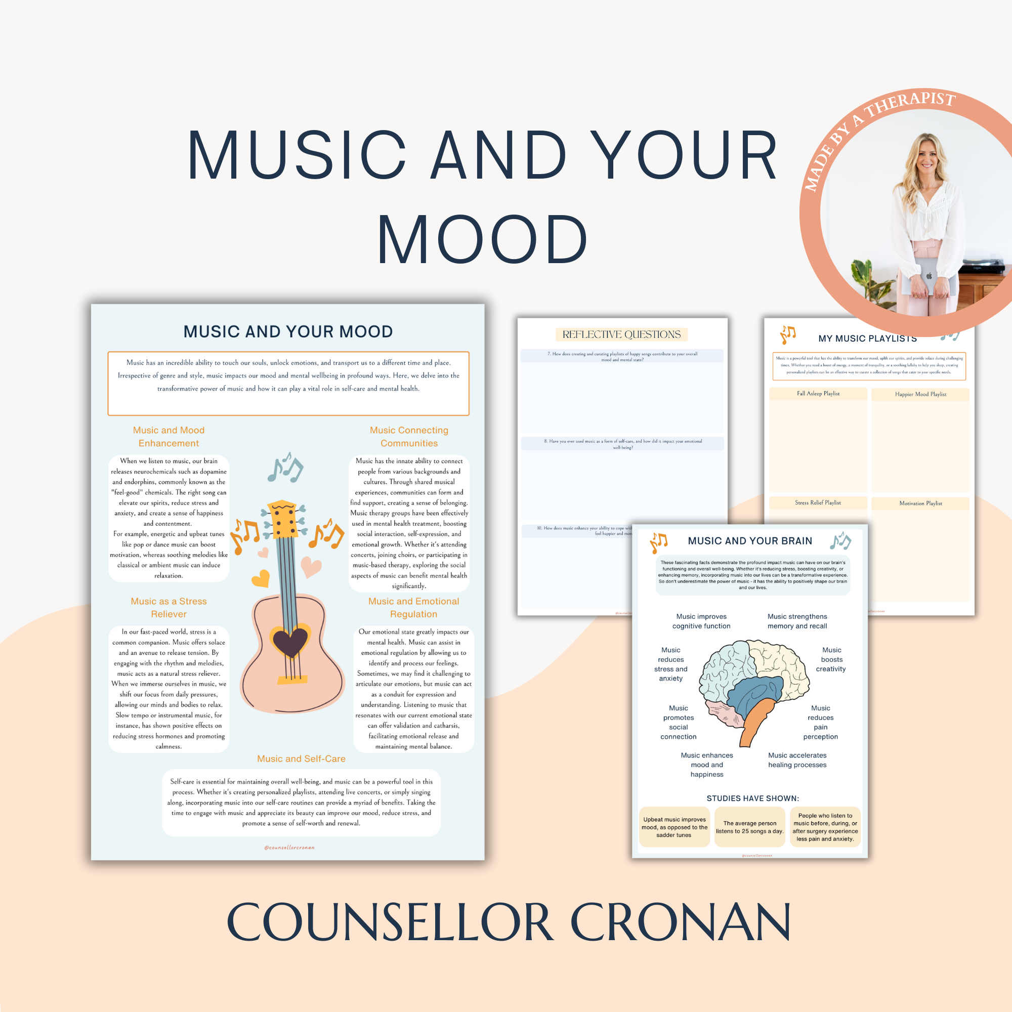 Music and Your Mood Therapy and Self-Care Worksheets.