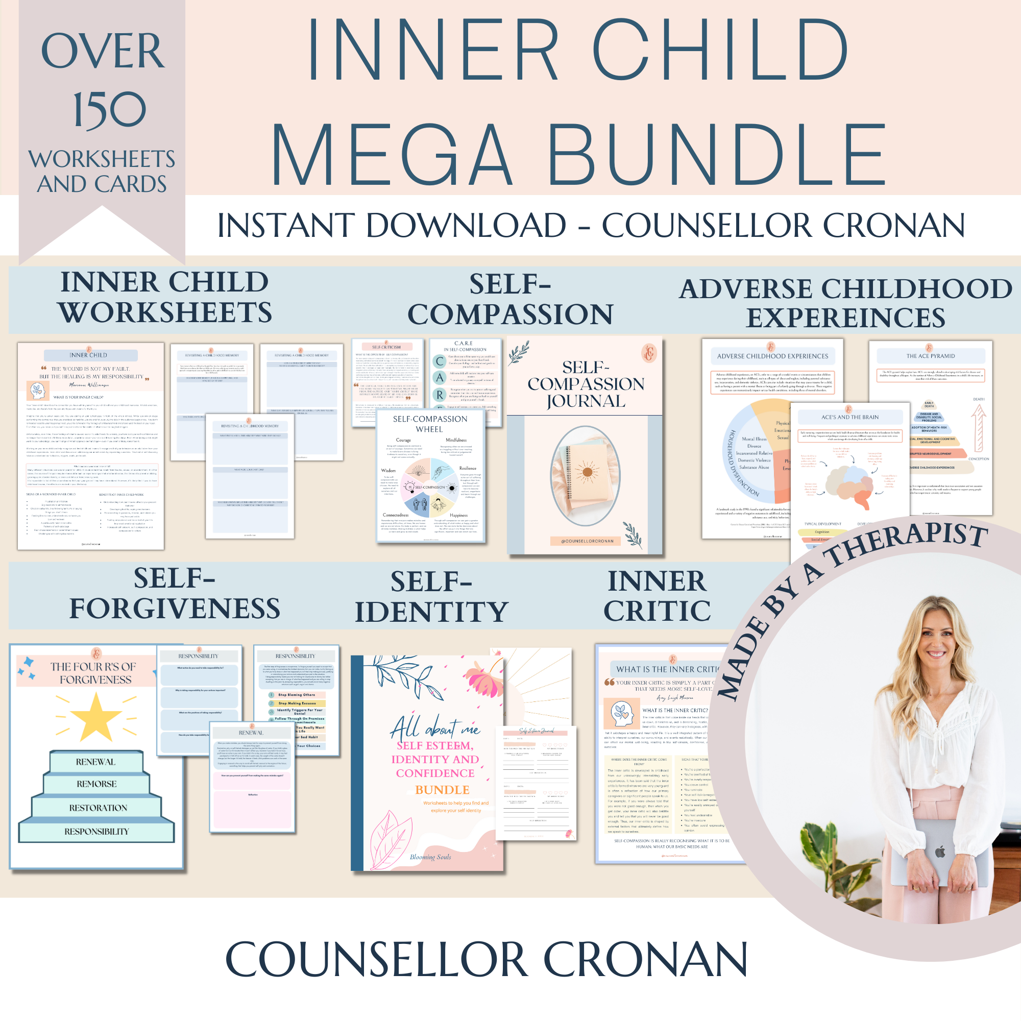 Inner-child wounds workbook bundle, Reparenting inner-child, Attachment wounds