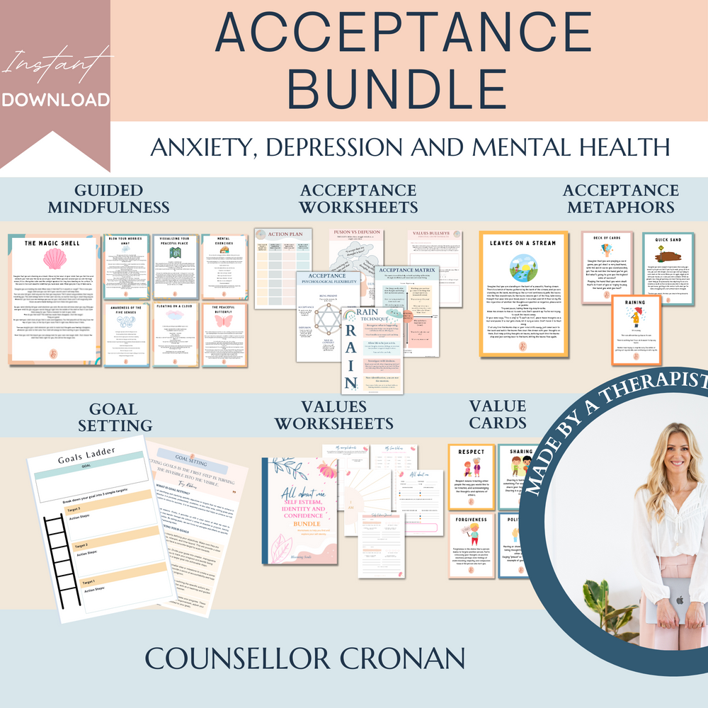 Acceptance and Commitment Therapy Mega Bundle Worksheets ACT.