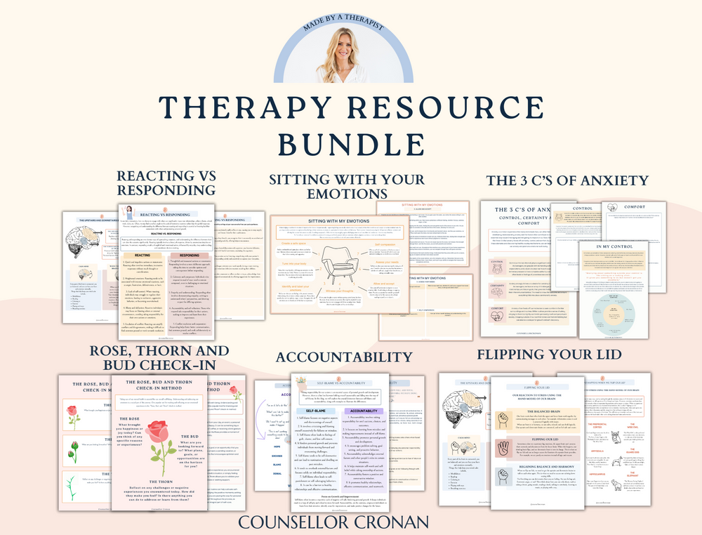 Therapy resource Counseling Worksheets Bundle School Counselor Tools. Therapy worksheets. Reacting vs responding anxiety accountability