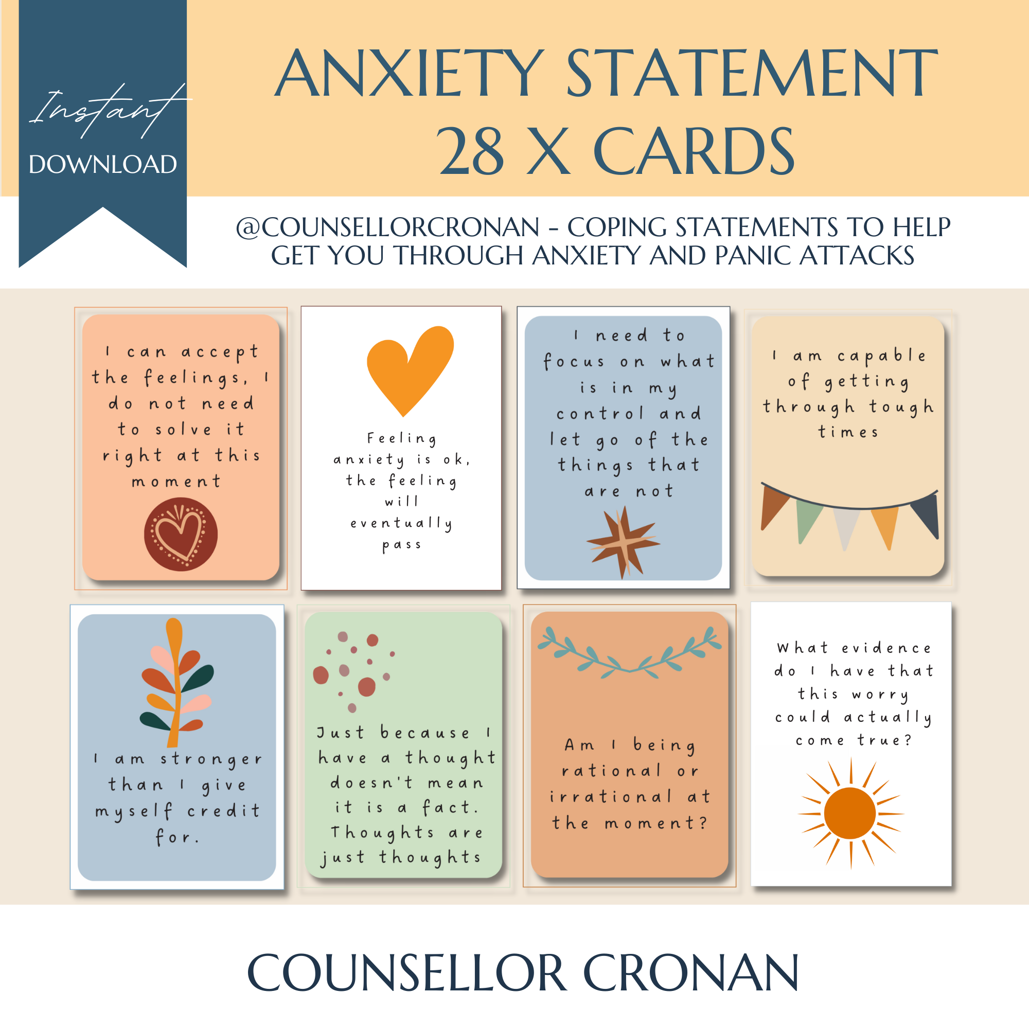 Anxiety Statement Flashcards - Affirmation Cards, Grounding Technique ...