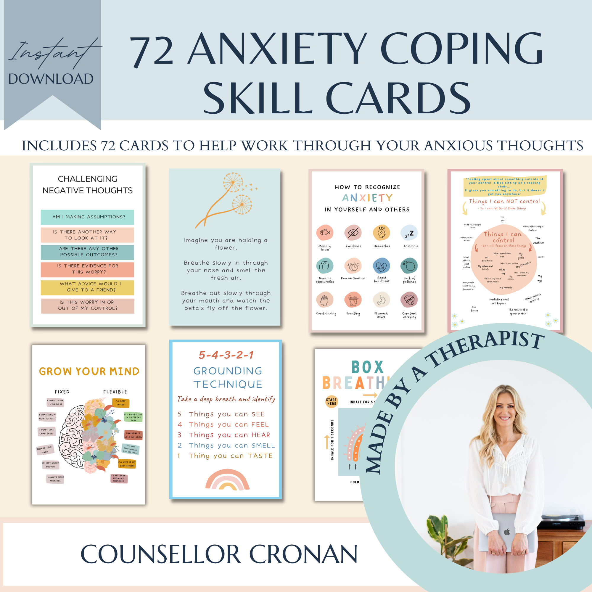 Anxiety Coping Skill Cards. Anxiety Relief Flashcards