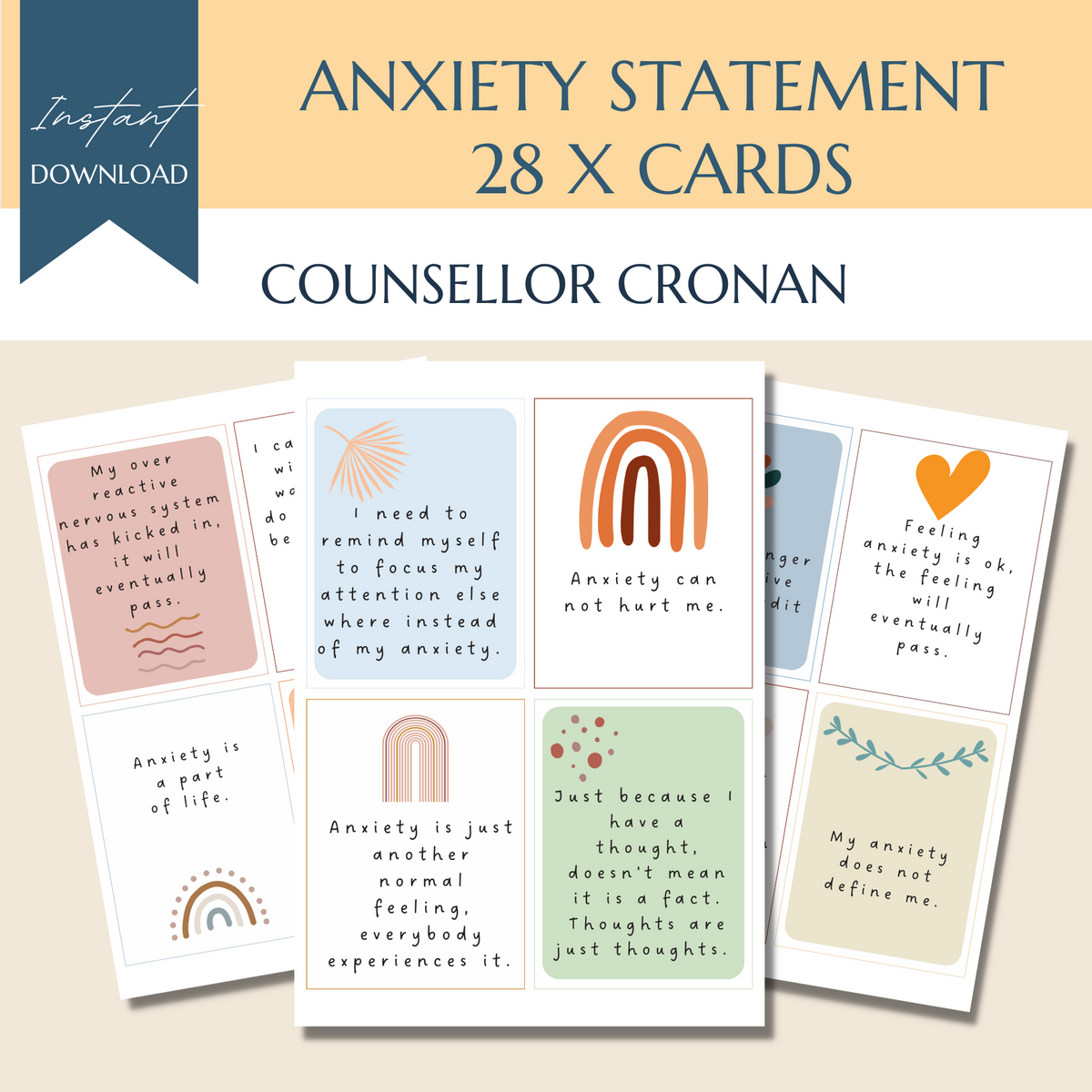 Anxiety Statement Flashcards - Affirmation Cards, Grounding Technique ...