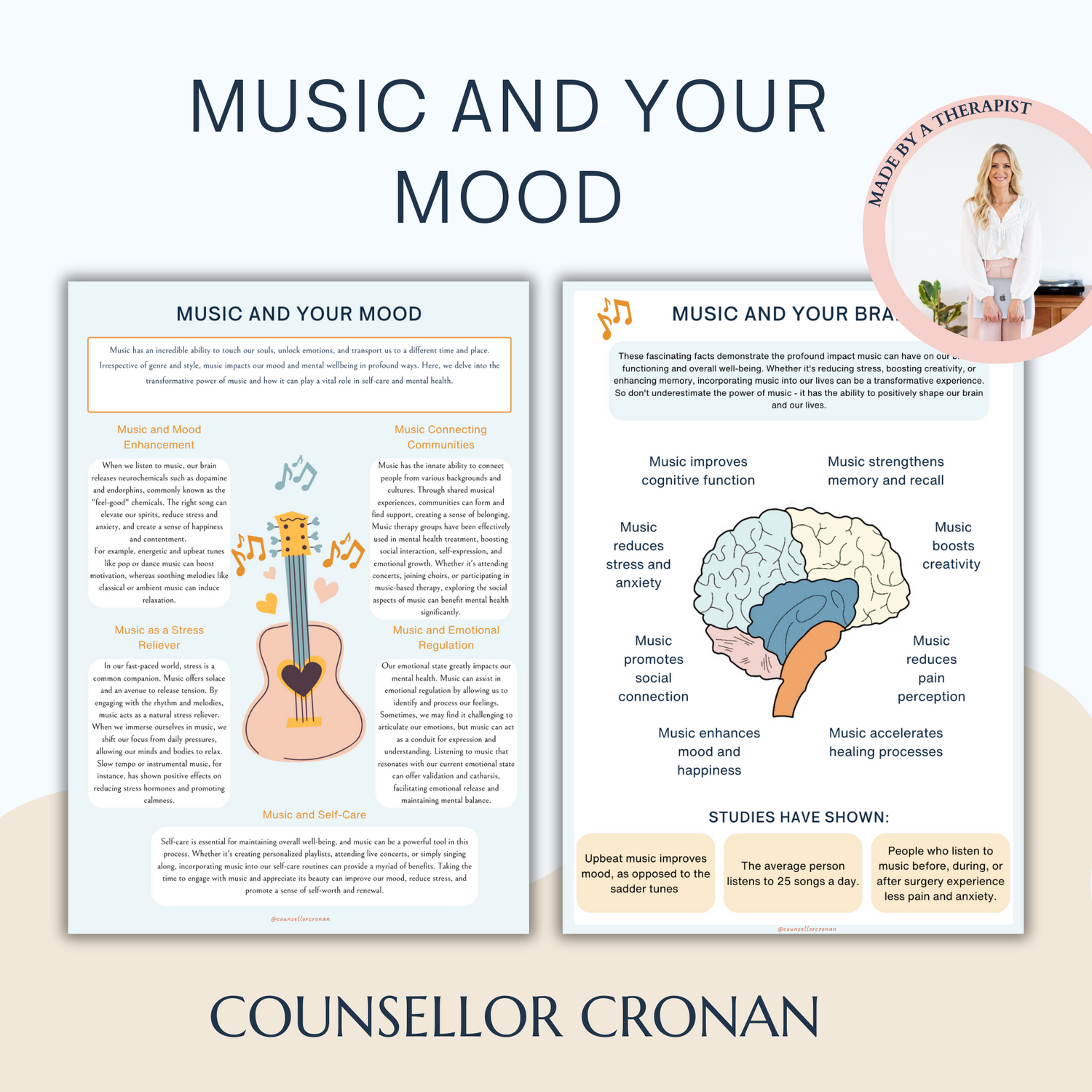 Music and Your Mood Therapy and SelfCare Worksheets. Counsellor Cronan