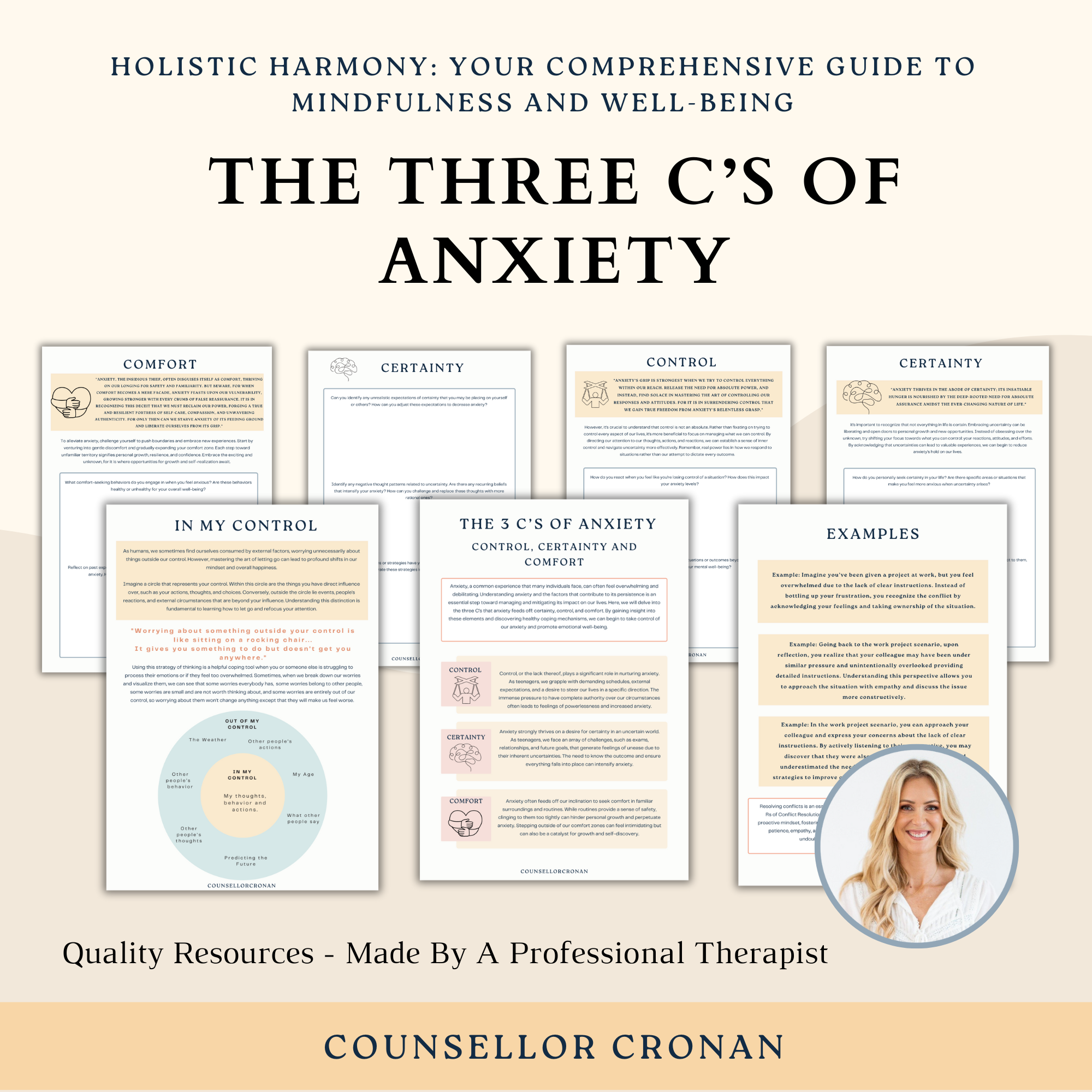 The 3 C's of anxiety - Certainty, comfort and control worksheets for mental wellbeing